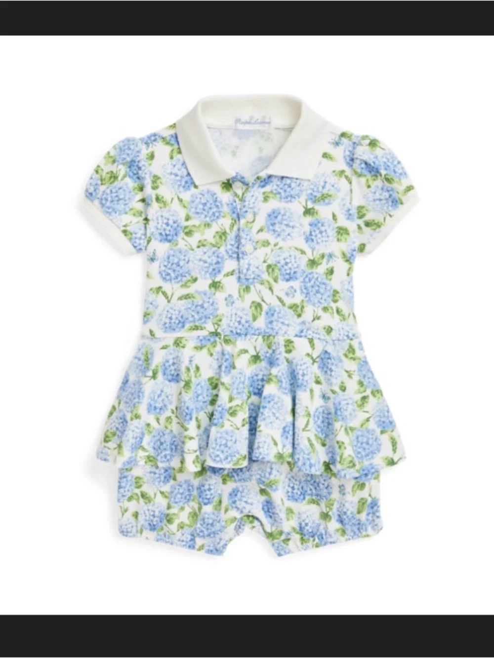 Ralph Lauren Hydrangea Floral Cotton Mesh Polo Bubble Shortall, size 24M