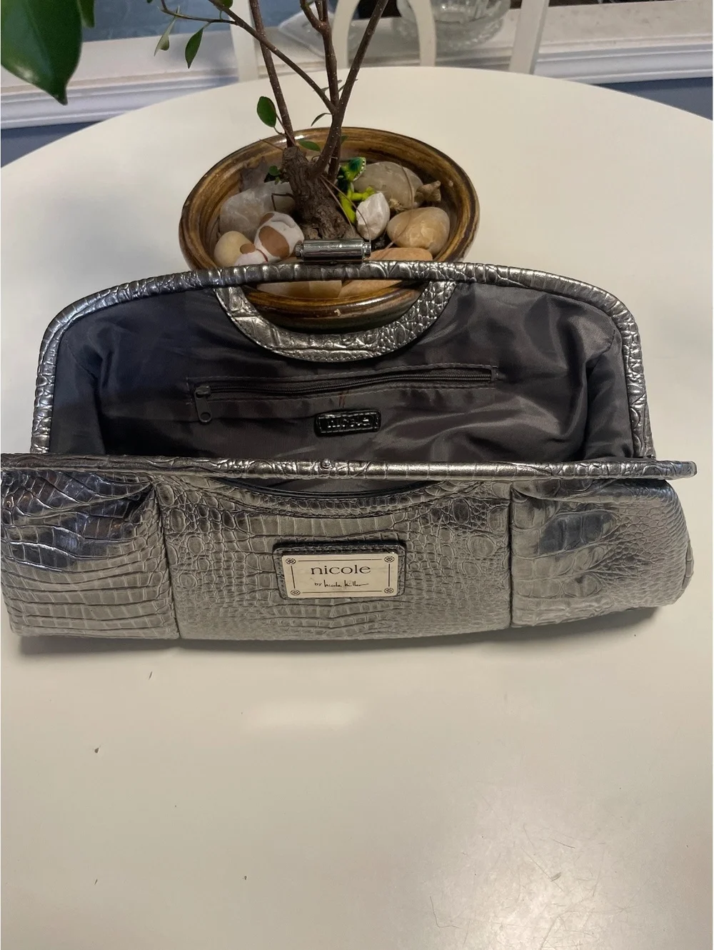 Nicole Miller pewter crocodile