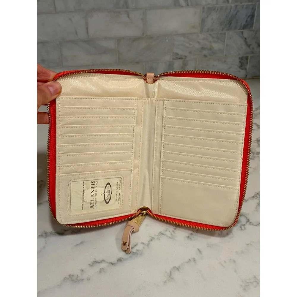 Spartina 449 Atlantis Paradise Island Linen Leather Wristlet Wallet Navy Coral
