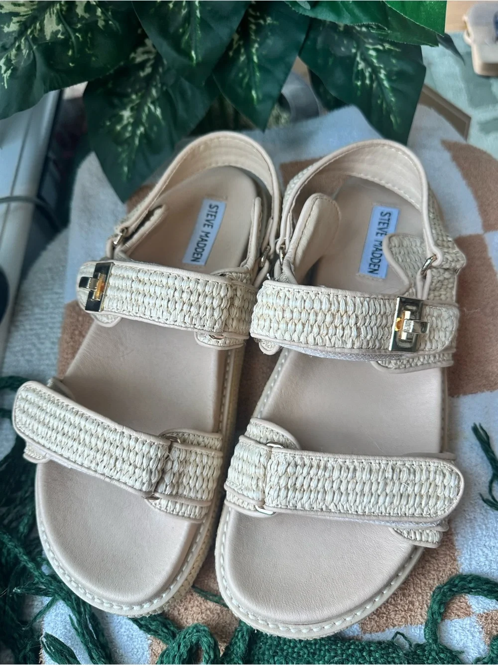 Steve Madden Women's Beige Woven Platform Sandals NEW