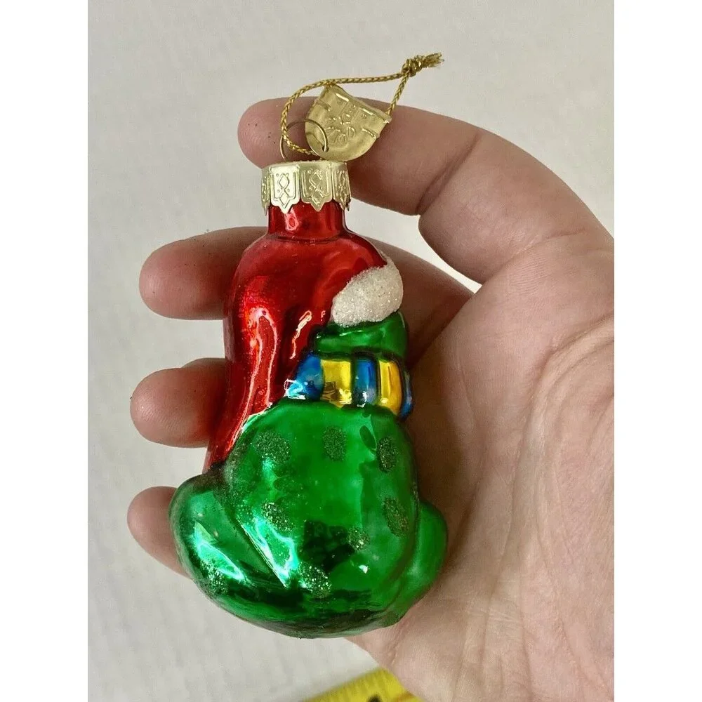 Thomas Pacconi‎ Christmas Ornament Green Frog Santa Hat Holiday Blown Glass
