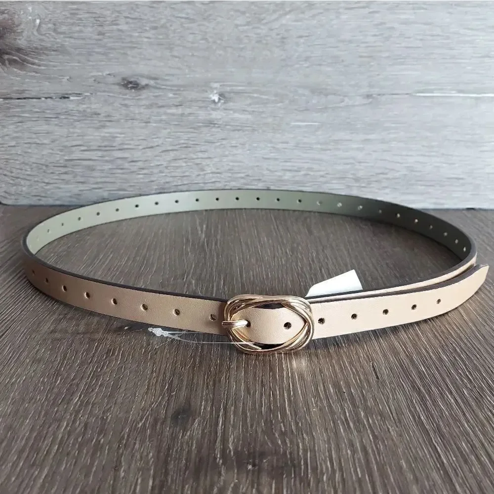 Steve Madden Tan Perforated Skinny Belt Large
