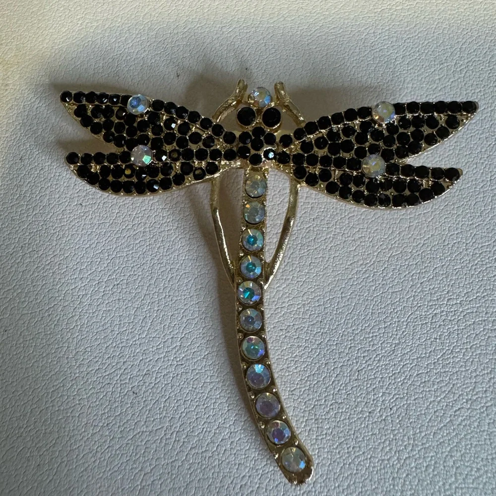 Black and Gold Dragonfly Brooch