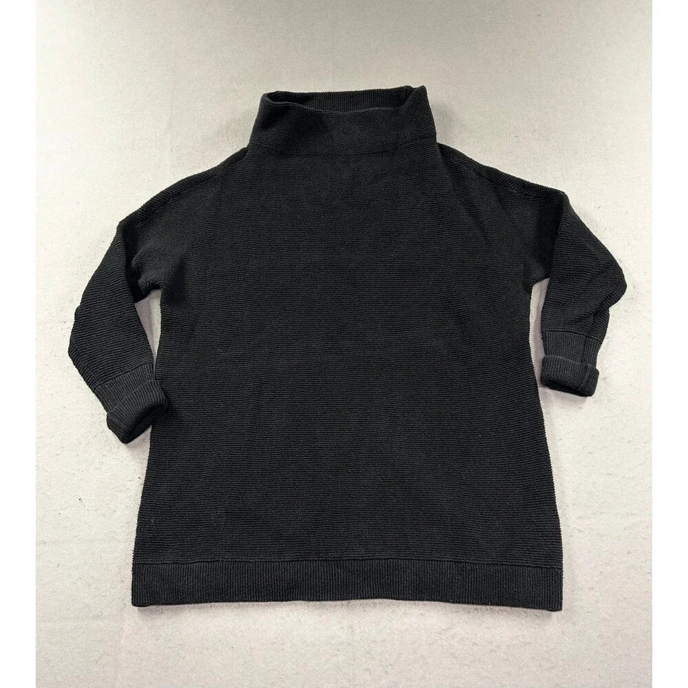 Free People Ottoman Slouchy Ribbed Tunic Sweater Mock Neck Black