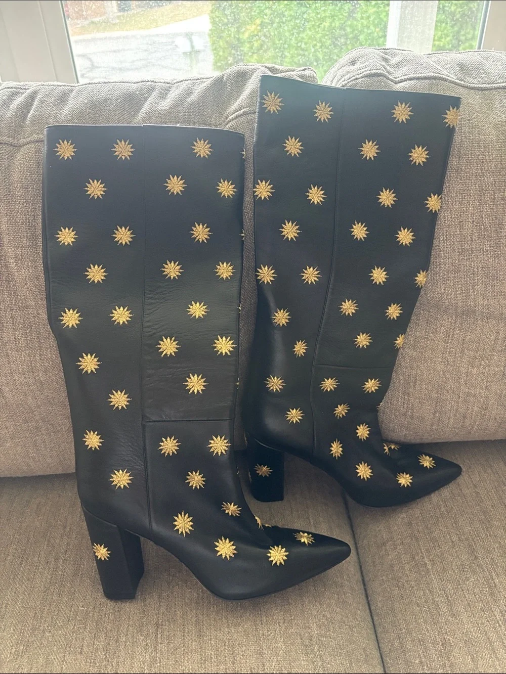 Stuart Weitzman Black Over-the-Knee Boots with Gold Star Studs