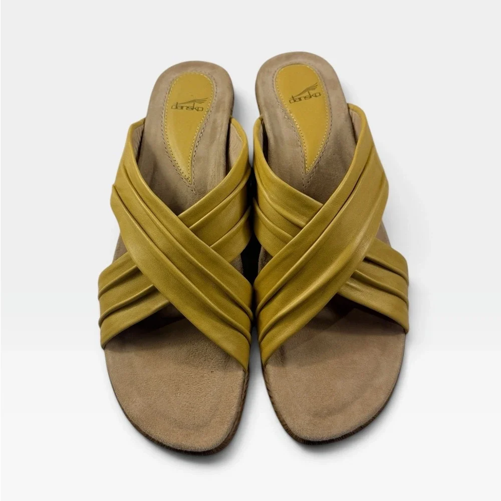 Dansko Avalon Nappa Wedge Slide Sandals Womens 41 Cornsilk Yellow Leather