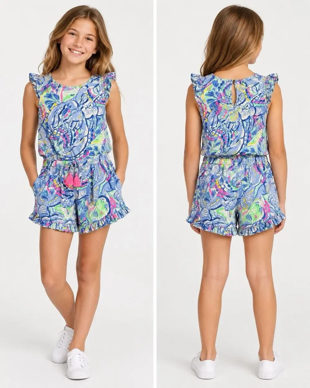 Lilly Pulitzer Girls Little Azel Romper XL 12-14 Get Trunky Elephant Print