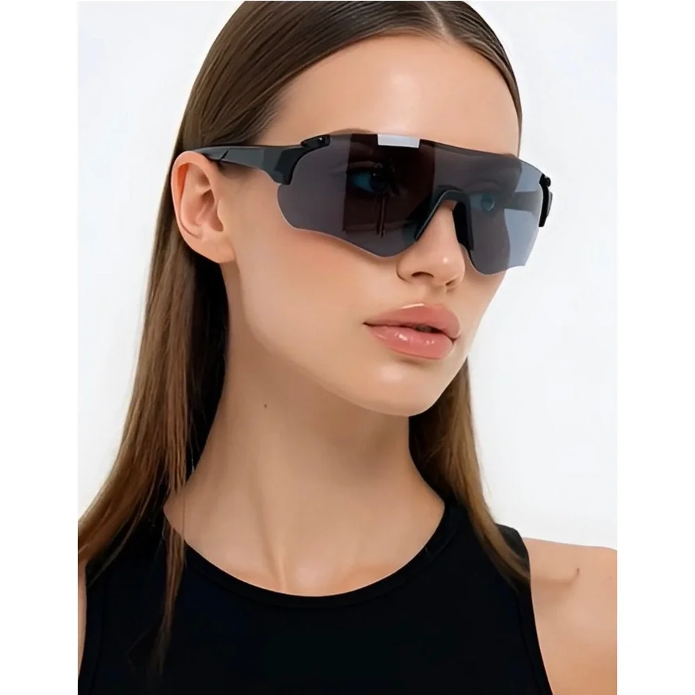 Shield Sunglasses Women Glasses Windproof UV Protection Dark Black Lens Gafas‎