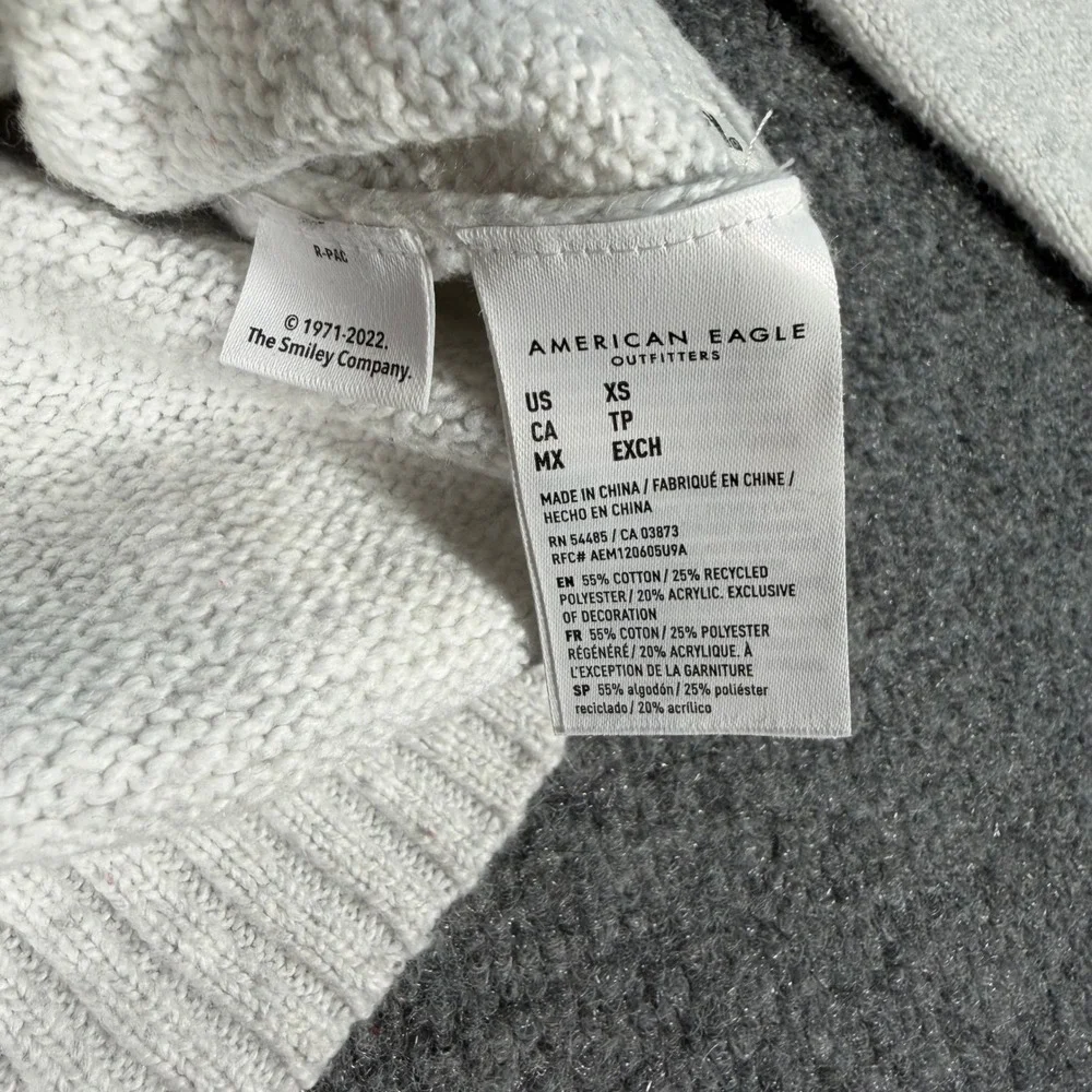 American Eagle x Smiley Kids XS Gray Mock Neck Intarsia Knit Sweater #4414