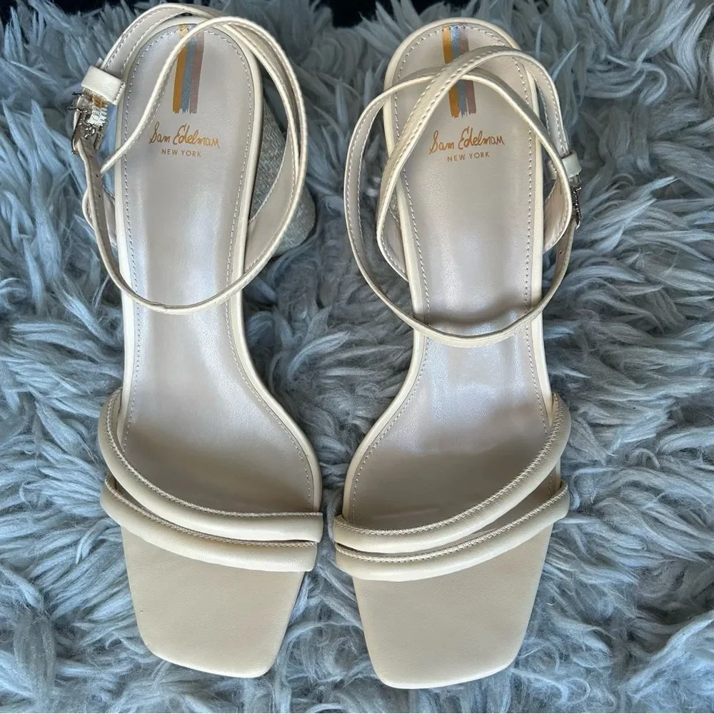 Sam Edelman Kia neutral beige block heel sandals women’s shoe size 10