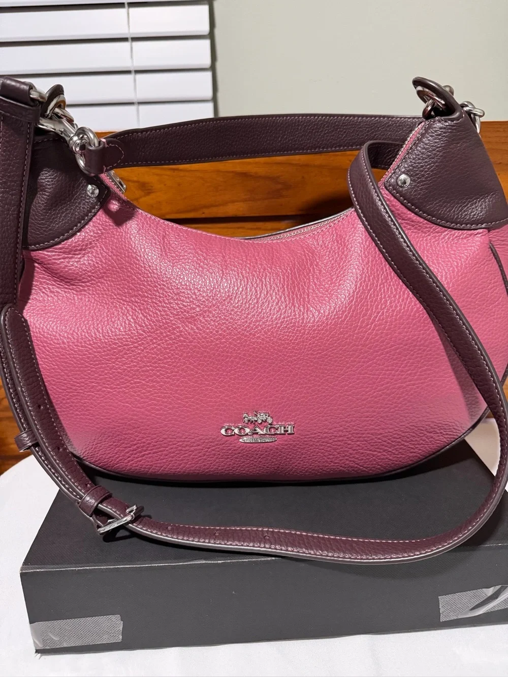 Coach Pebble Leather Mara Hobo Shoulder Bag Crossbody Style CJ864 Raspberry/Wine