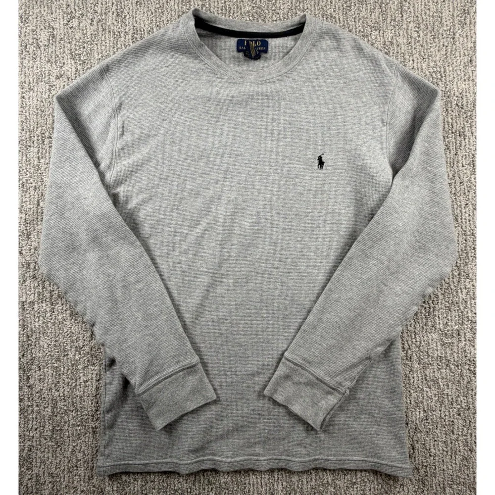 Polo Ralph Lauren Thermal Shirt Mens Large Gray Long Sleeve Waffle Knit Pony