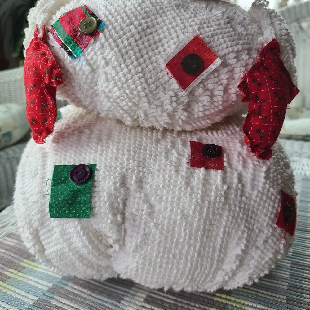 Vintage Repurposed Chenille Country Farmhouse Snowman Holiday Christmas Decor