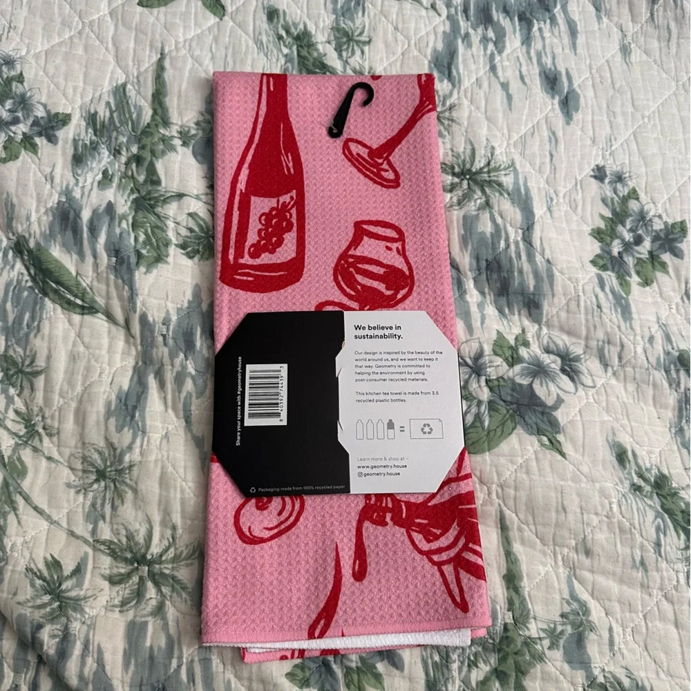 Geometry Wining and Dining Tea Towel Pink Wine Red