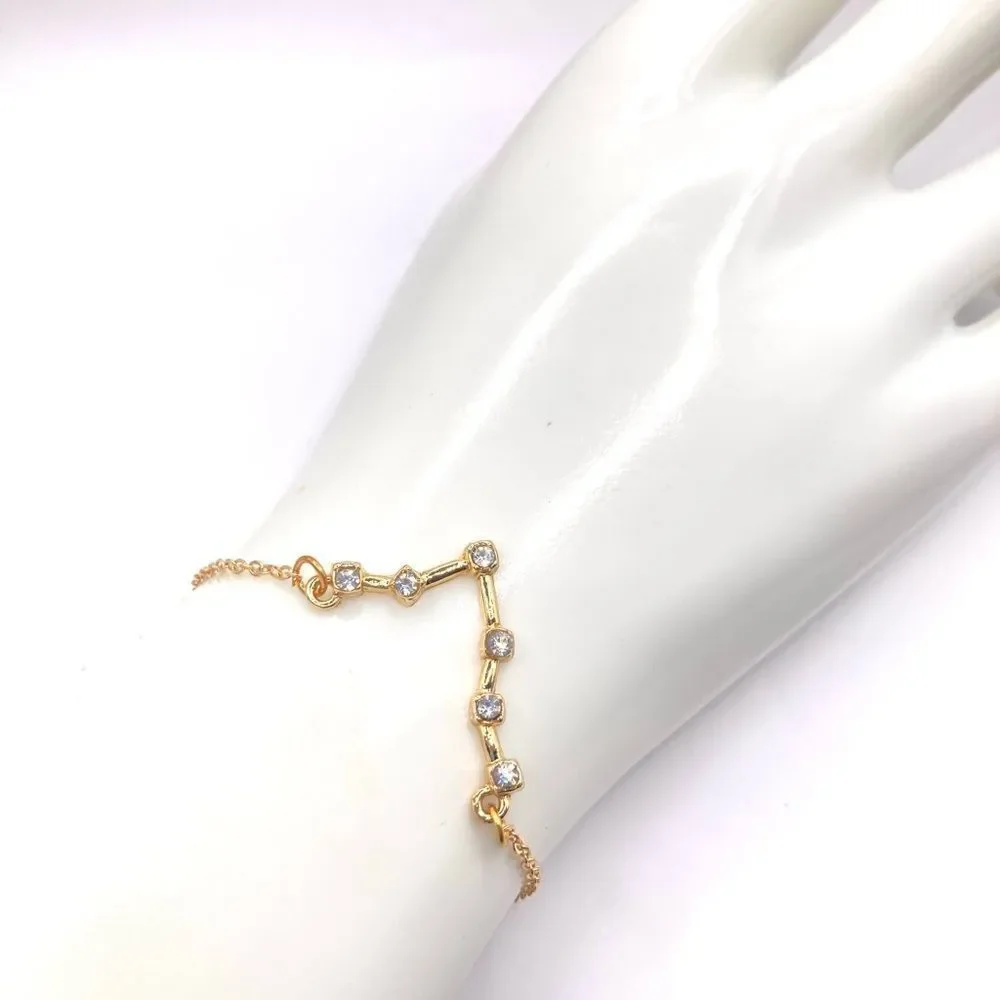 Gold Chain Zodiac Rhinestone Pisces Charm Bracelet