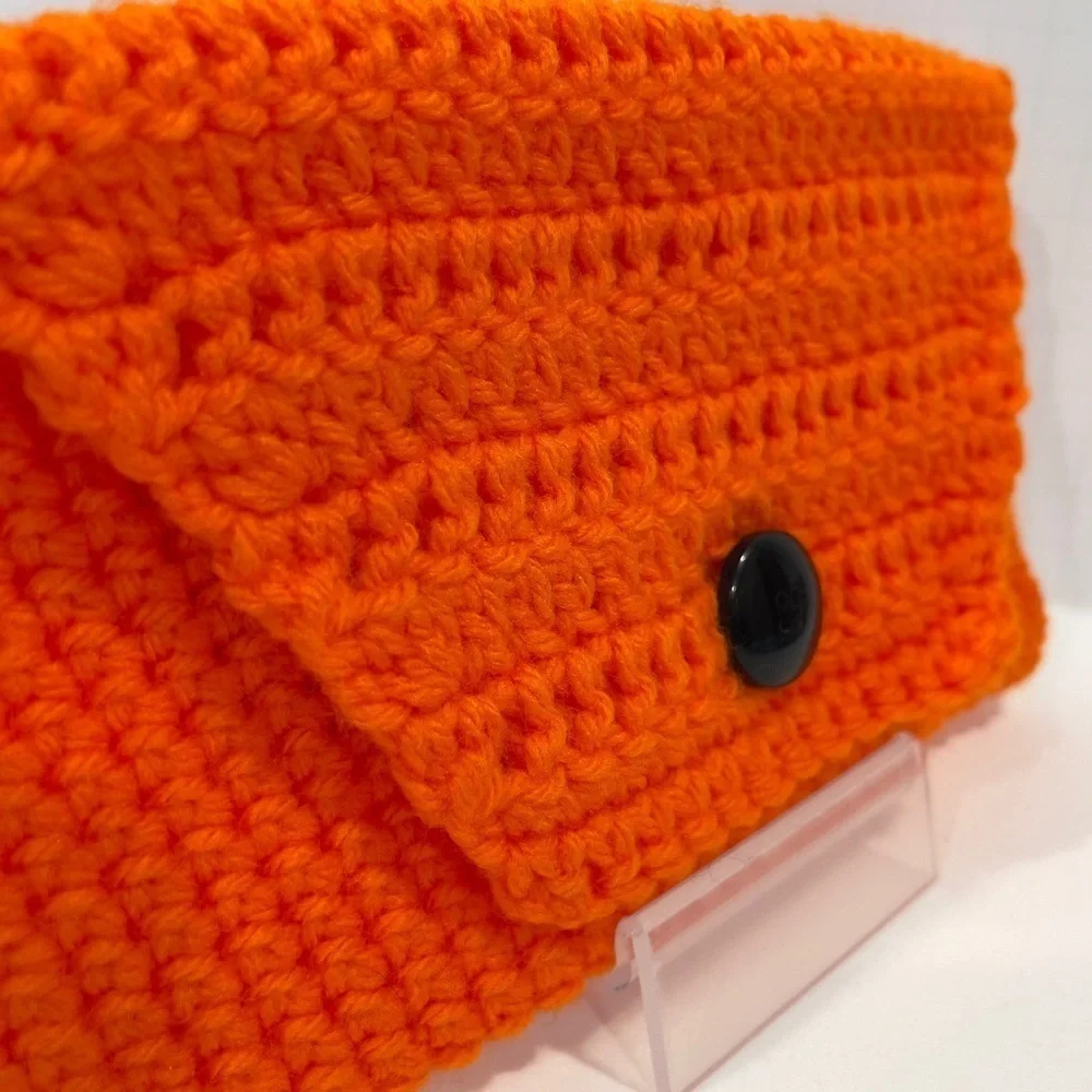 🔥 Handmade Crochet Clutch Halloween Bat Orange Black New