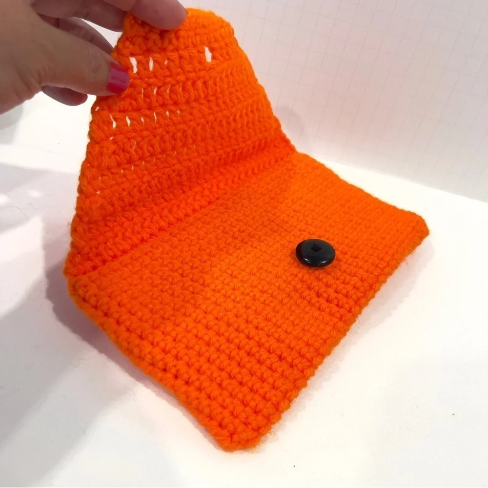 🔥 Handmade Crochet Clutch Halloween Bat Orange Black New