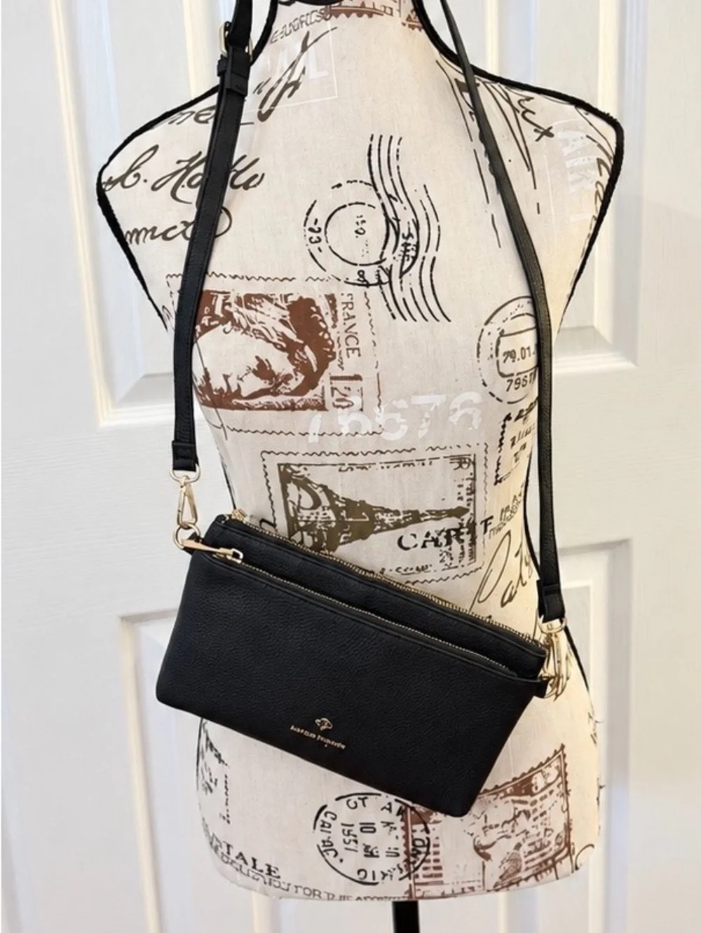 Nanette Lepore Black Pebbled Crossbody Bag Gold Hardware