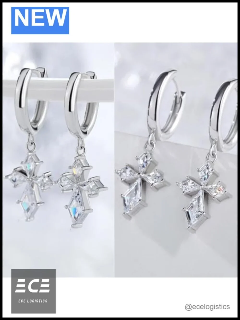 Sterling Silver Cross Dangle Earrings Hypoallergenic Nickel Free Hoop