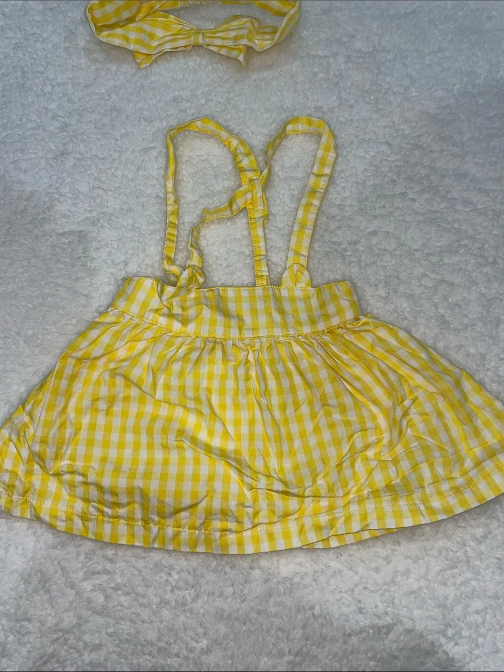 Disney Baby Yellow Gingham Suspender Skirt with Headband