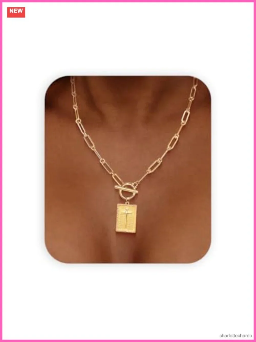 Chunky Gold Plated Cross Pendant Necklace Paperclip Chain Women Jewelry