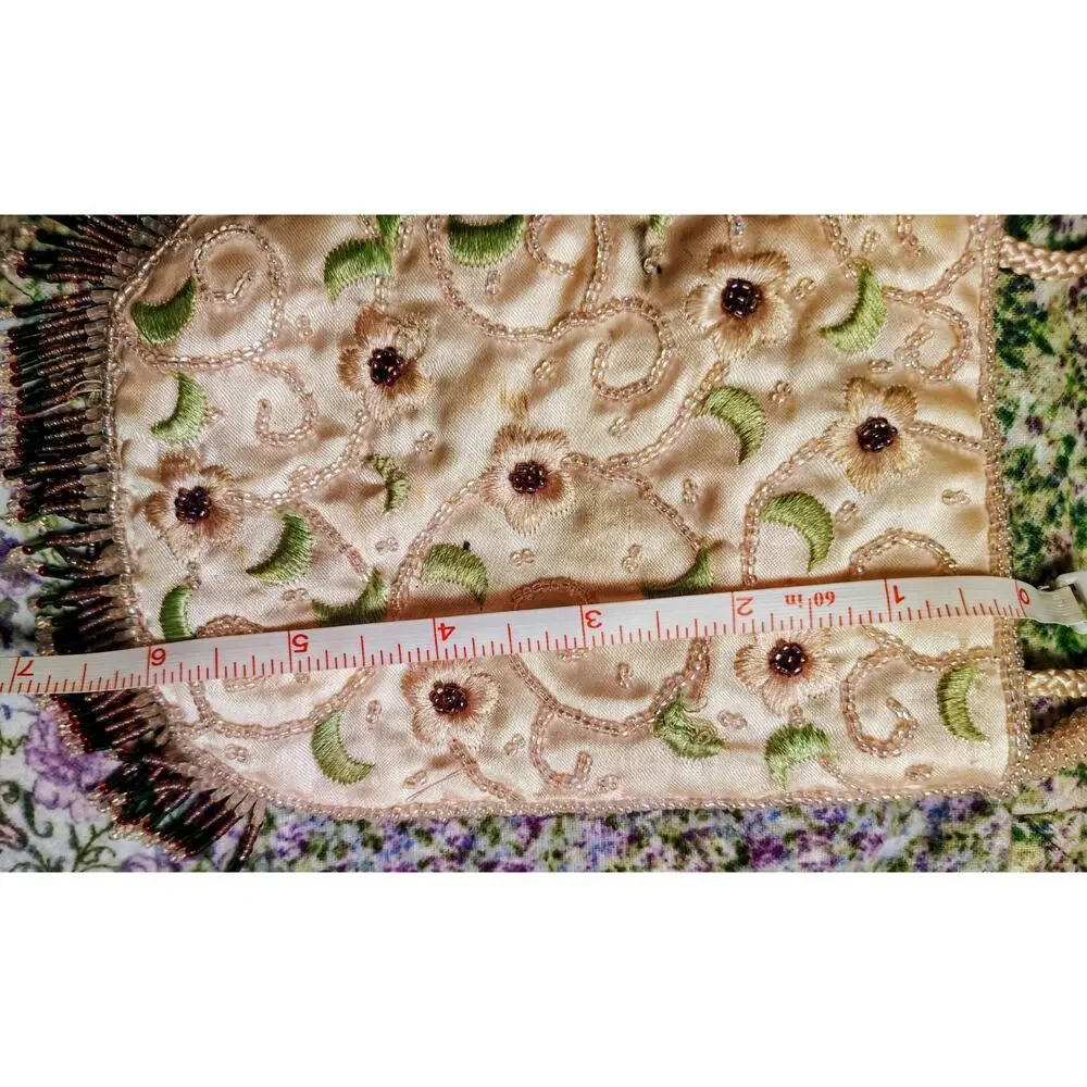 Vintage Jeweled Beaded Silk Floral Purse, Small