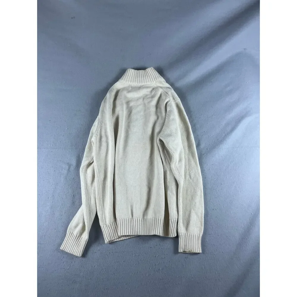 Dockers Sweater Mens L Cream 1/4 Zip Mock Neck Fair Isle Nordic Knit Pullover