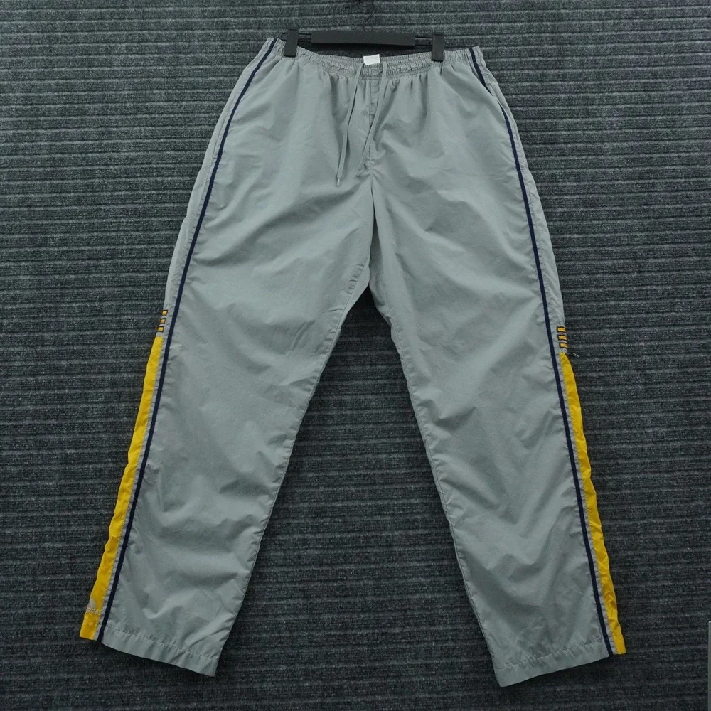 Y2K Adidas Track Pants Mens M Grey Yellow Navy Blue‎ Stripe Mesh Lined Athletic