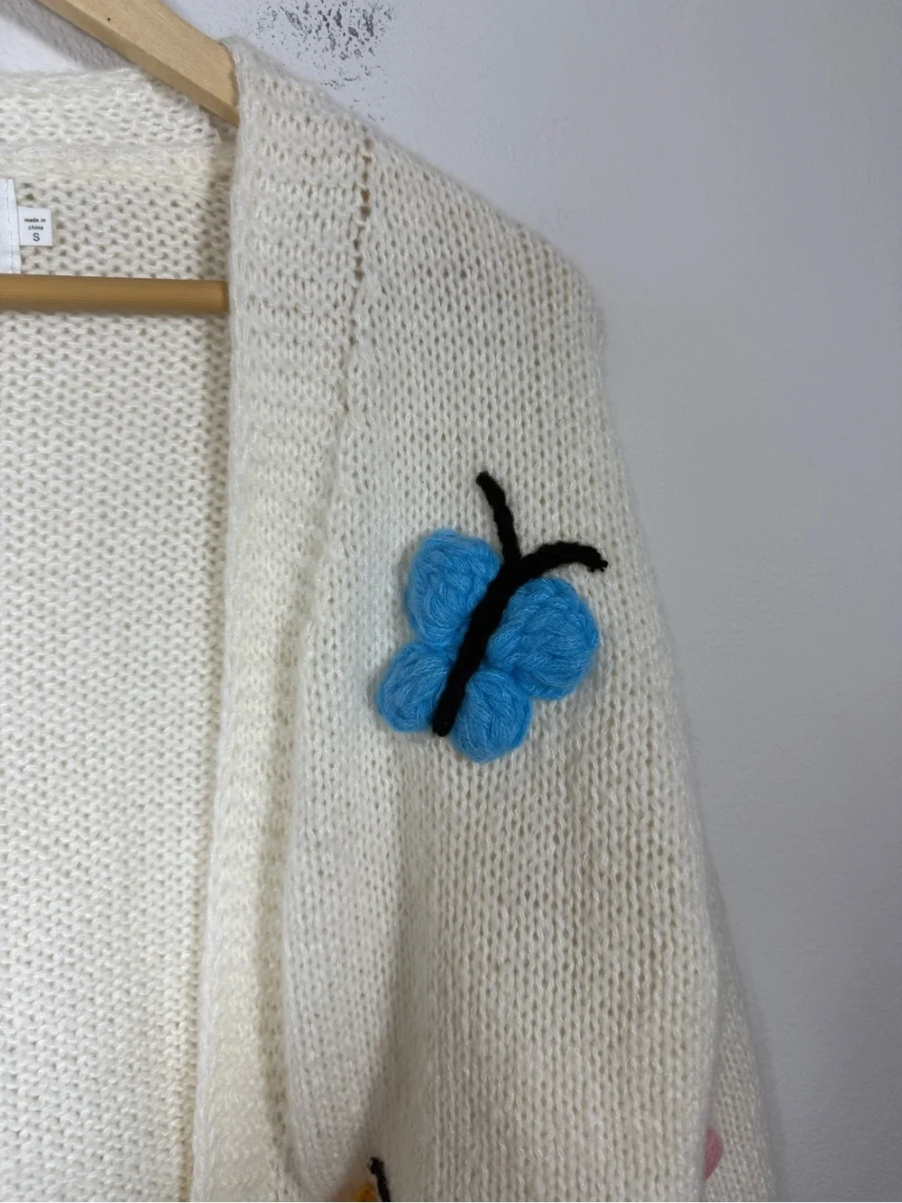 Luna Ivy Chunky Knit Butterfly Cardigan 3D Novelty Open Front Size S
