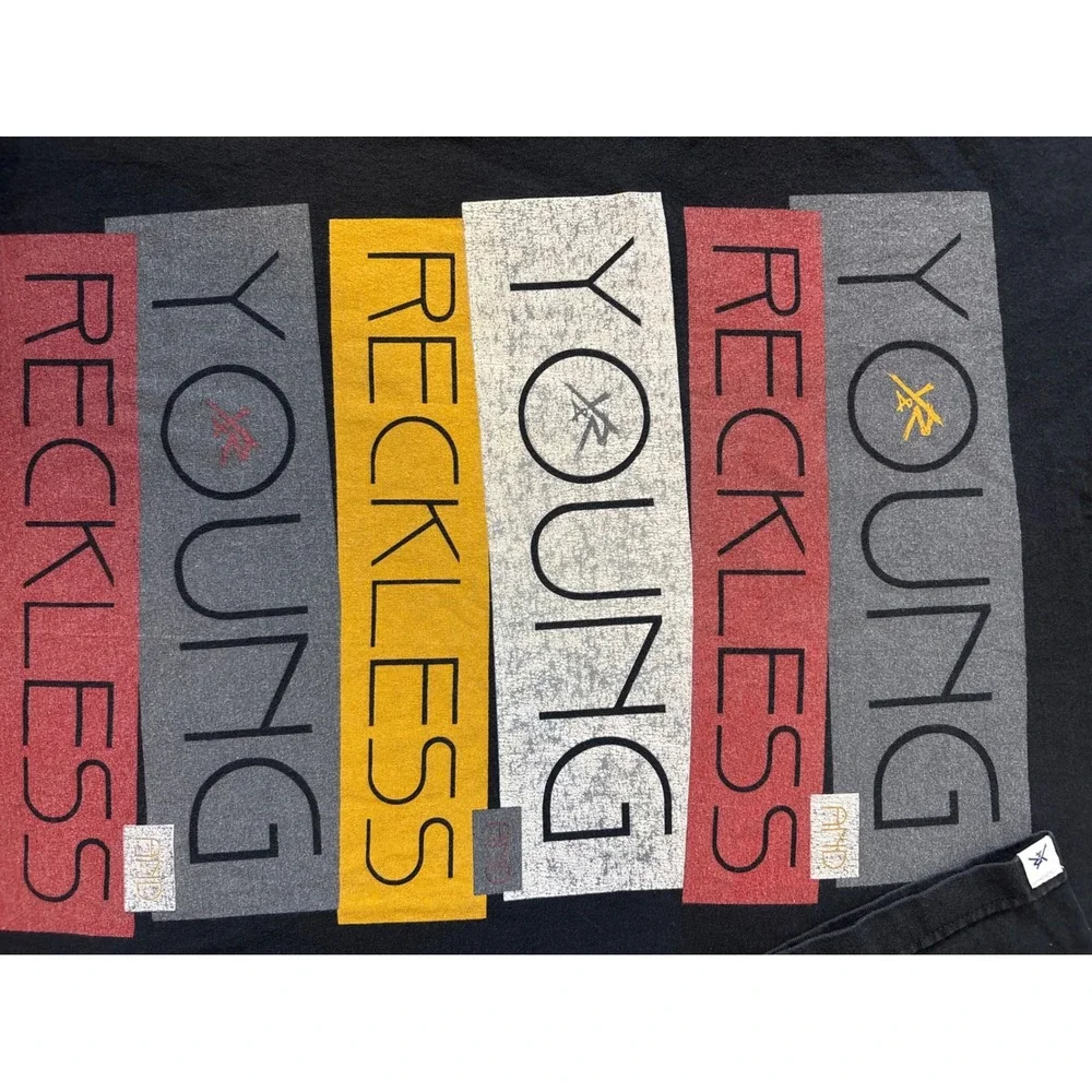 Young & Reckless Mens Graphic T-Shirt Black Stacked Logo Short Sleeve Size M