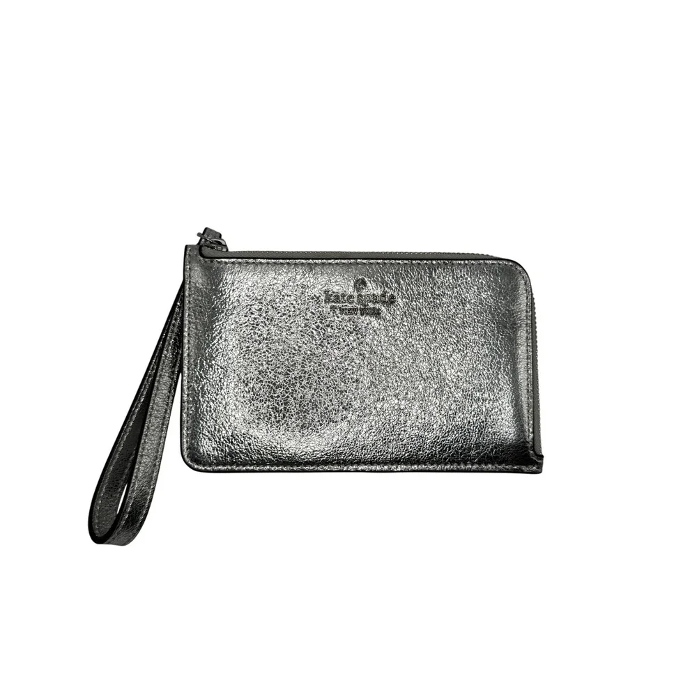 Kate Spade New York Silver Metallic Wristlet Zip Pouch Clutch Coin Purse‎