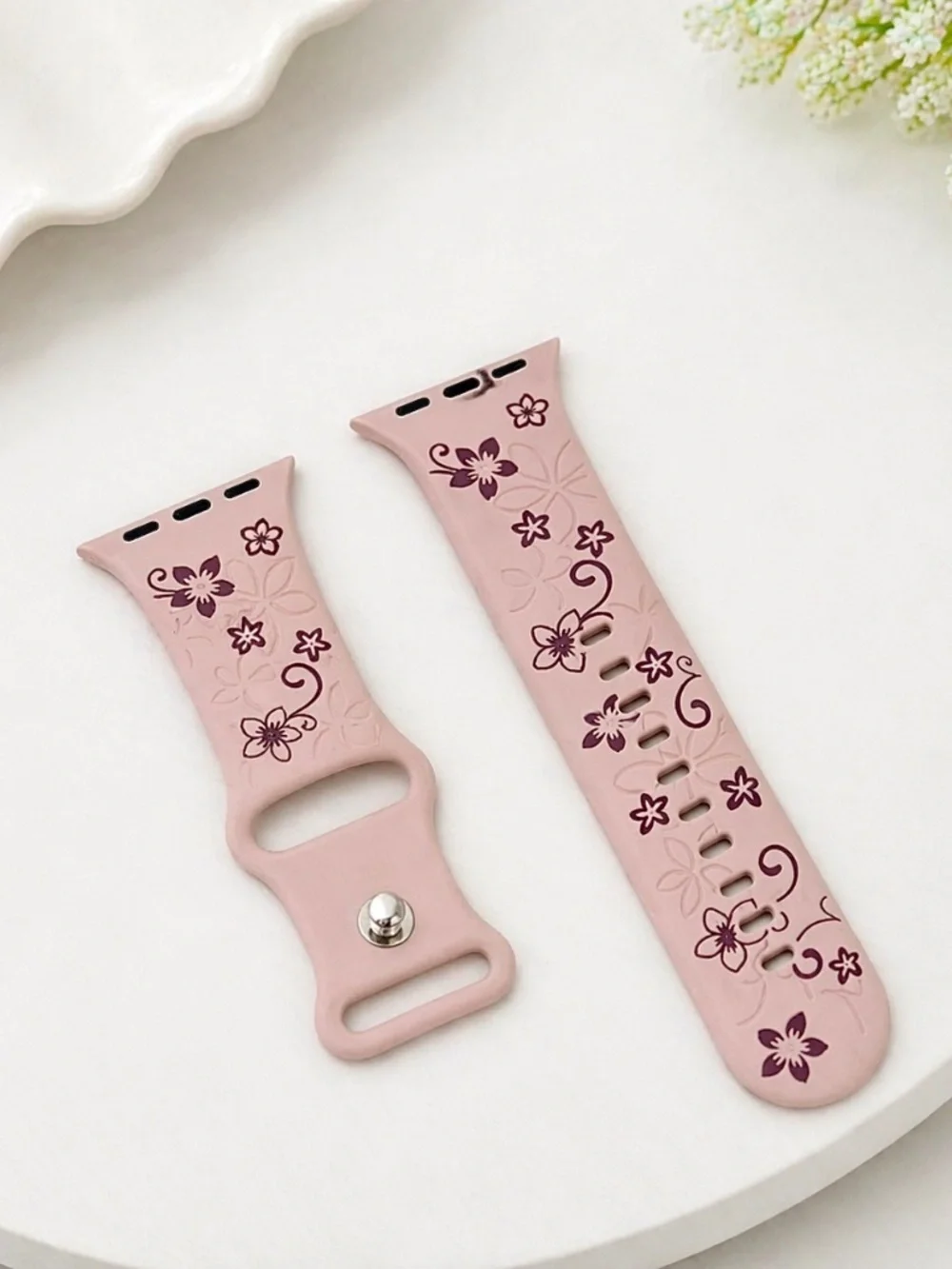 Floral Design Apple Watch Bands 42mm 44mm 45mm 49mm Pink Brown