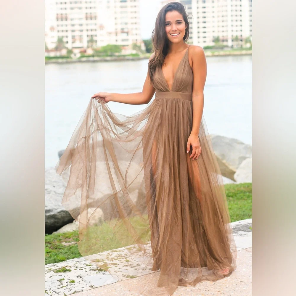 Windsor Bronze‎ Tulle prom criss cross back Dress Gorgeous Fairy Whimsical XS