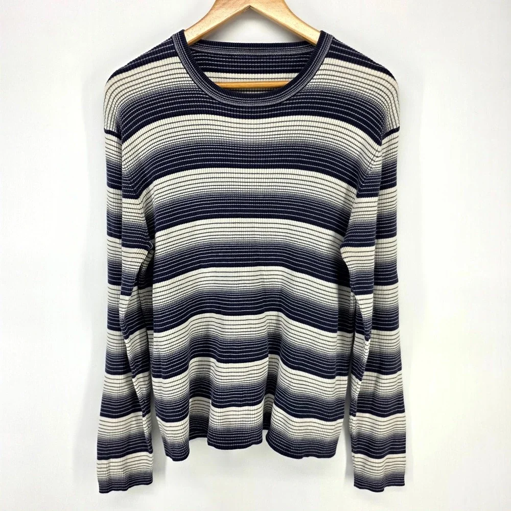 MICHAEL Michael Kors Sweater Mens Medium Navy Blue Ombre Striped Ribbed Knit