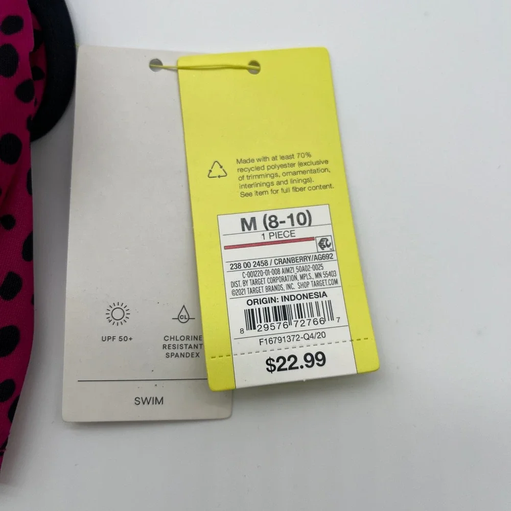 All in Motion Cranberry Pink Black Animal Spot Bikini Top Adjustable Straps M