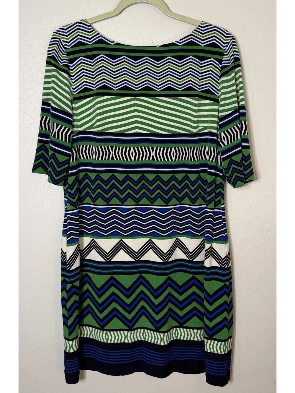 Eliza J Geo Chevron Striped Print Blue Green Shift Dress Career Wedding Guest 10