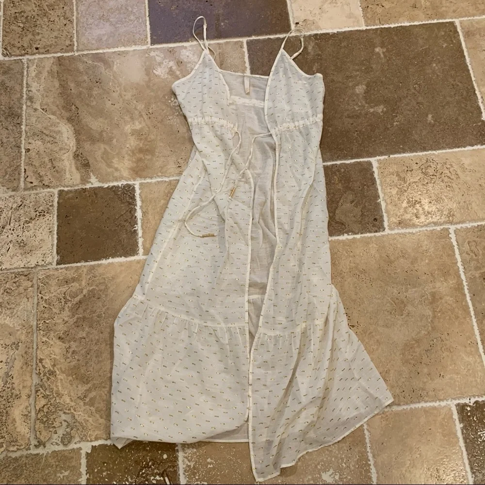 Morena Rosa Brazilian Sheer White Gold Tie Swim Beach Coverup S Cotton