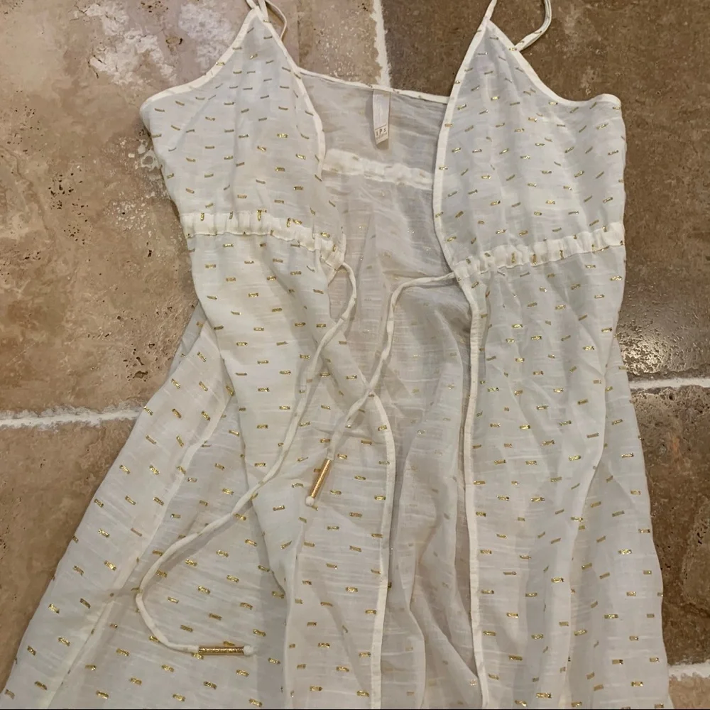 Morena Rosa Brazilian Sheer White Gold Tie Swim Beach Coverup S Cotton