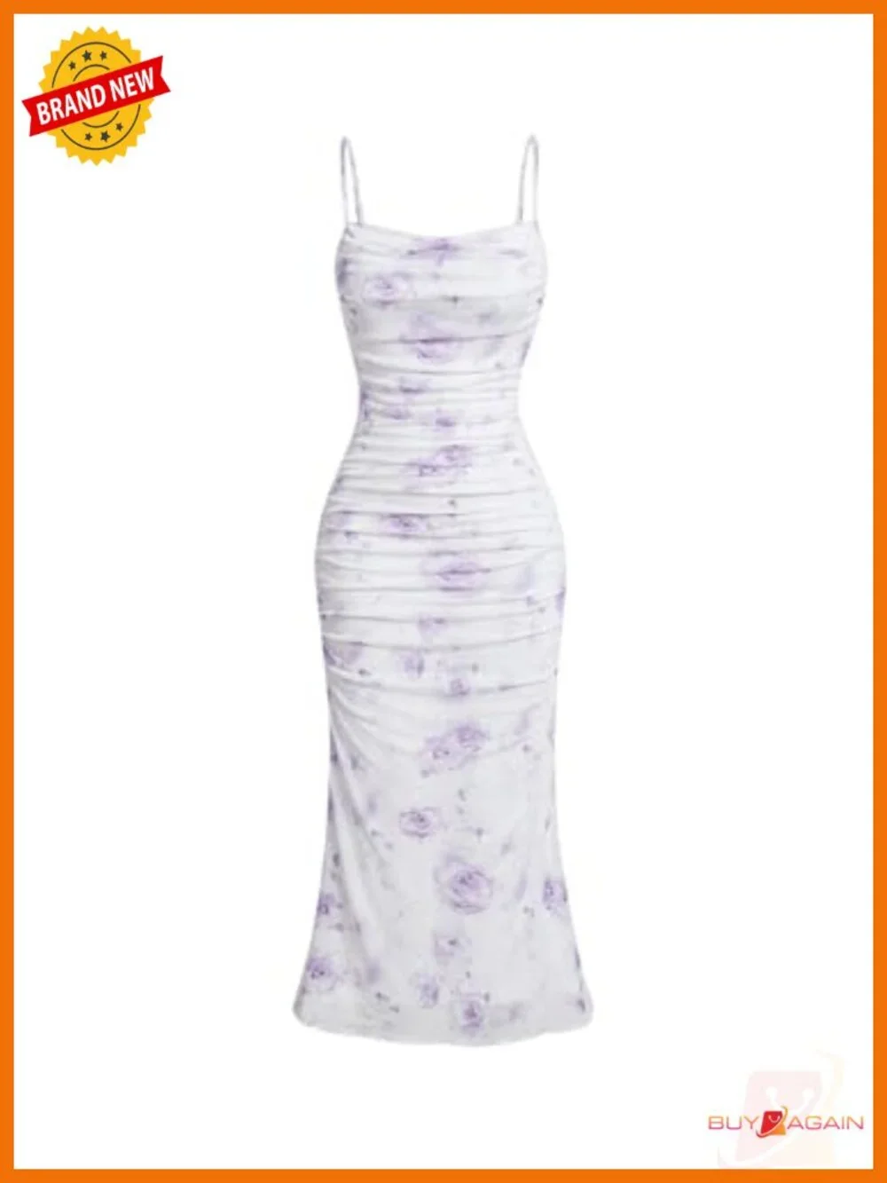 Floral Ruched Bodycon Midi Dress Mesh Sleeveless Fishtail Cami