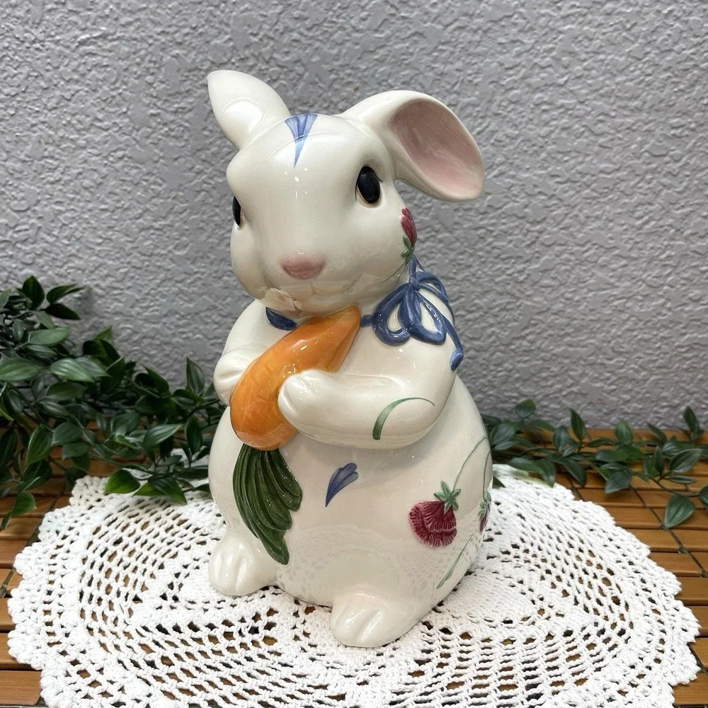 Lenox Poppies On Blue Barnyard Collection Bunny Rabbit Cookie Jar 10