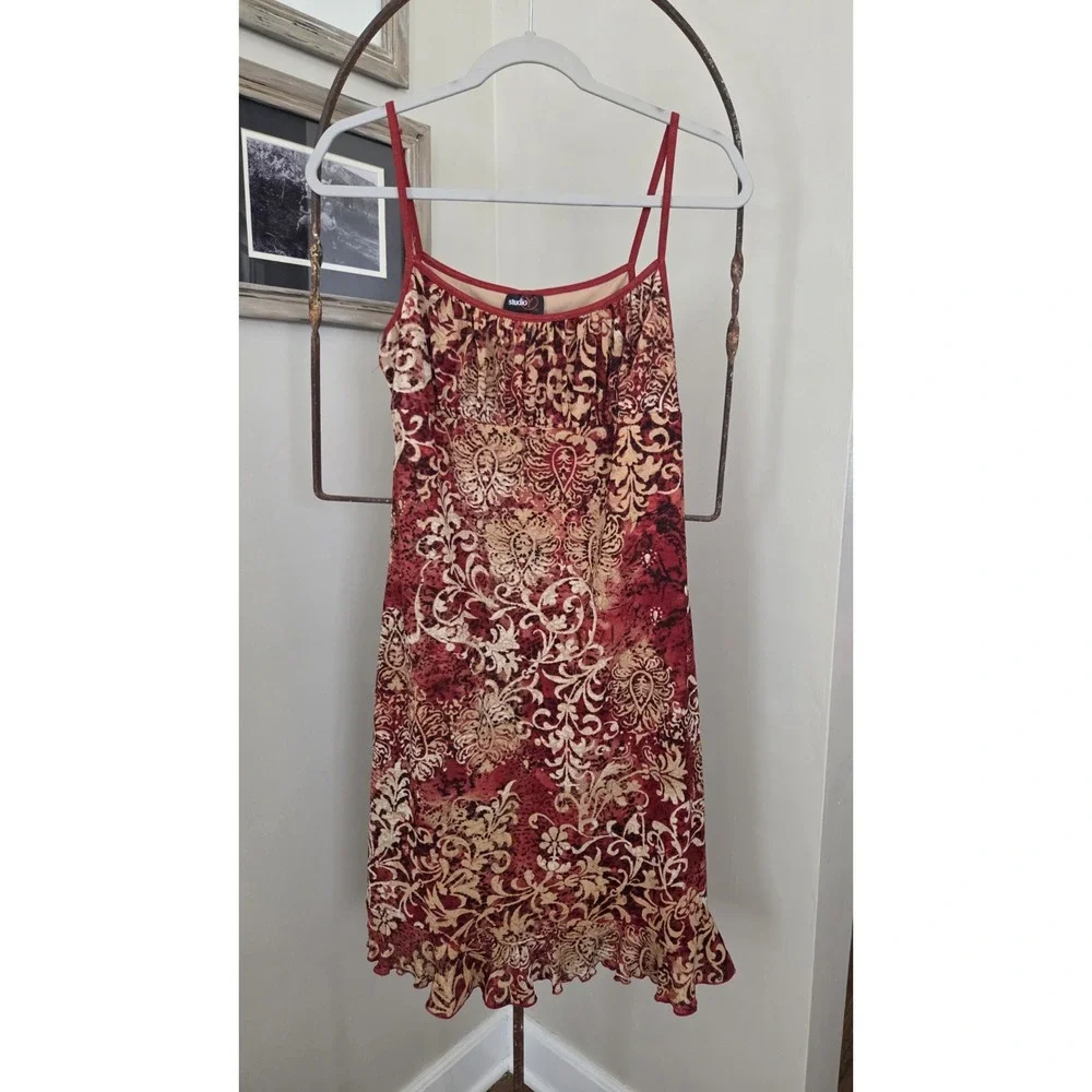 Vtg Y2k Studio Y Baby Doll Ruched Bust Sleeveless Dress Ruffled‎ Hem Sz M/L Red