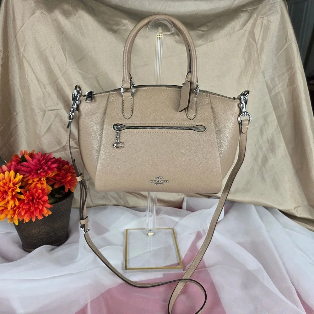 Coach Elise Satchel Pebble Leather‎ Taupe Crossbody Handbag 79316