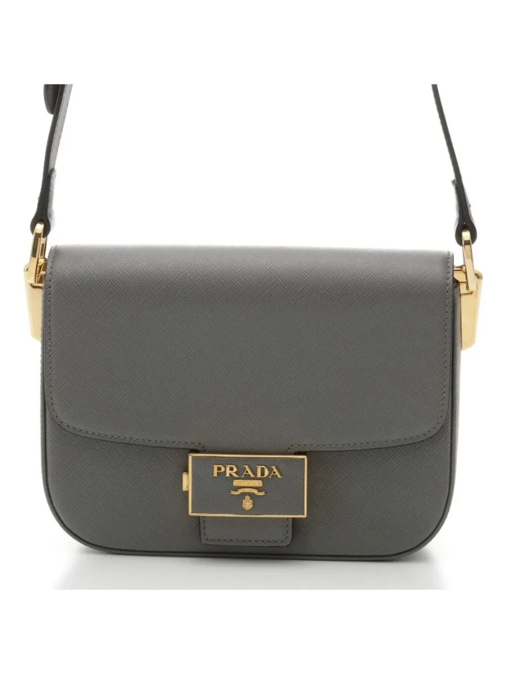 Prada Shoulder Bag Saffiano Leather Gray