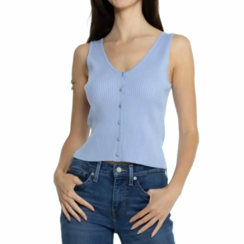 MADEWELL Cate‎ Signature Ribbed Button Front Sweater Tank Sz Large Blue Cropped