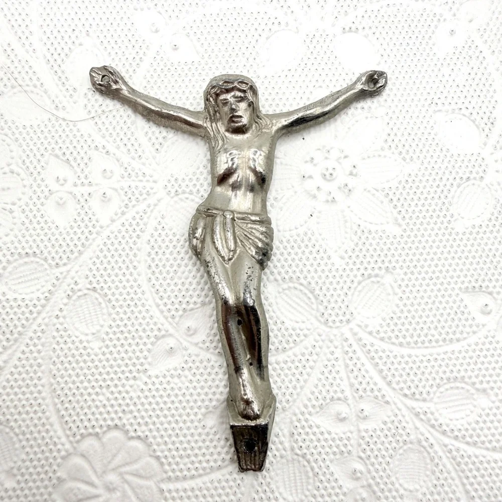 Vintage Silver Tone Pewter Jesus Corpus Christi Crucifix 2.5