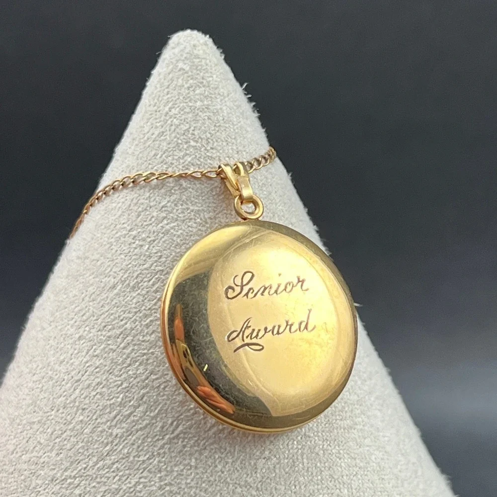 Vintage Locket Necklace Floral‎ Senior Award 12KT Gold Filled Chain Marathon 18